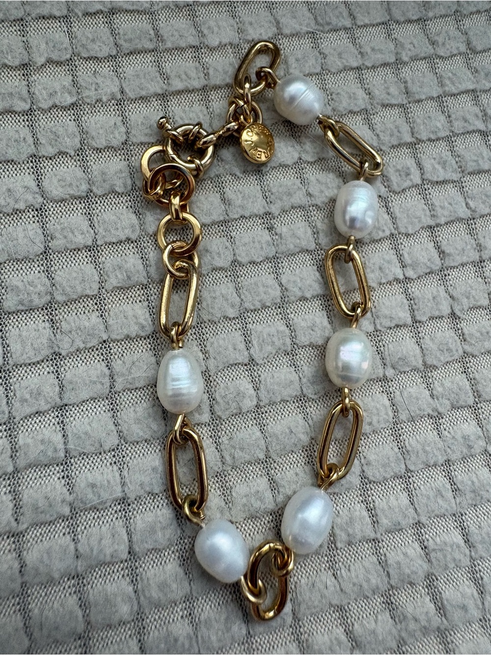 J. Crew Gold Tone Chain Bracelet with White Pearls